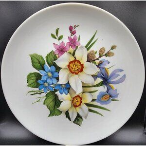 Vtg KAISER West Germany Porcelain Plate Iris Hanging 10 1/8 Plate Blue Flowers